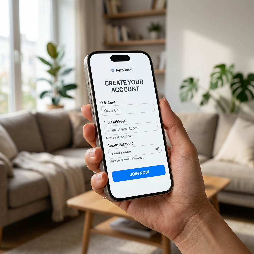 Interfaz móvil del Sistema de Registro de Usuarios con validación de campos en tiempo real